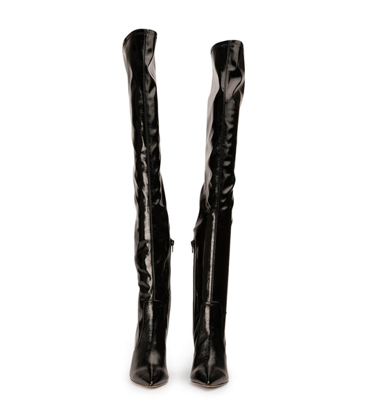 Black Tony Bianco Avah Black Crinkle Patent 10.5cm Stretch Boots | PHEGJ93418