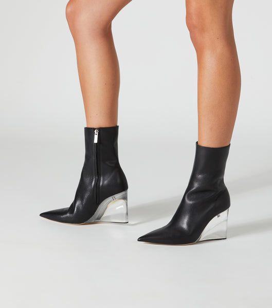Black Tony Bianco Dasha Black Como/Clear 9.5cm Heeled Boots | GPHUC36291