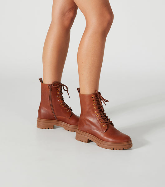 Brown Tony Bianco Wya Cognac 4.5cm Combat Boots | PHJVR94111