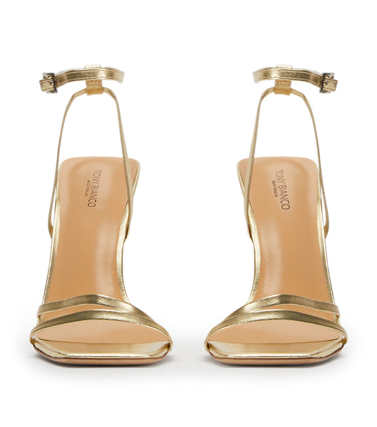 Gold / Metal Tony Bianco Nix Gold Nappa Metallic 10.5cm Block Heels | PHEAH36979