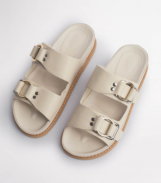 Light Yellow Tony Bianco Hunter Vanilla Capretto 3.5cm Slides | PHCVG25018