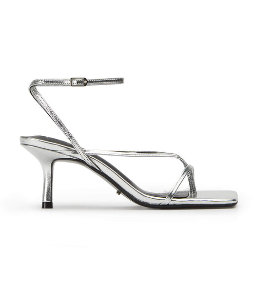 Silver Tony Bianco Avi Silver Foil 6.5cm Strappy Heels | PHQCS93005