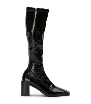 Black Tony Bianco Damon Black Crinkle Patent 7.5cm Mid Calf Boots | SPHNY38848