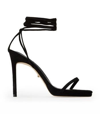 Black Tony Bianco Fleur Black Suede 11cm Strappy Heels | PHXBR35523