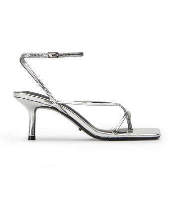 Silver Tony Bianco Avi Silver Foil 6.5cm Strappy Heels | PHQCS93005